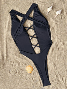 Maillot de bain une pièce sexy 2026 pour femme, en dentelle unie, coupe haute, push-up, avec découpes croisées - Product Image 5