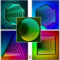 Miroir mural pour salon, effet tunnel néon LED RGB Infinity, cadre noir, décoration cyberpunk pour la maison