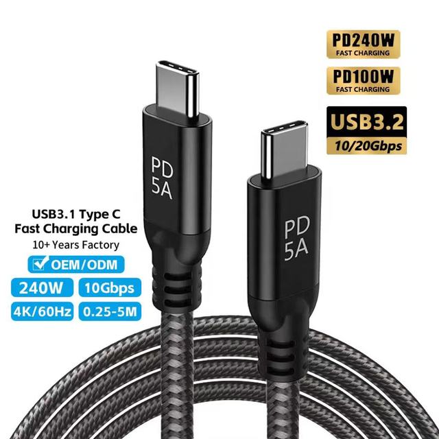 OEM E-Marker Fast Charging Premium Cable 240W Nylon Braided USB Type C Cable 10/20Gbps Ladekabel for I Phones Laptop Power Bank