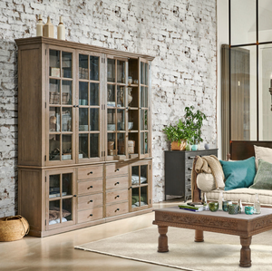 Mobile Vintage in Legno di Quercia Massiccio Stile Fattoria Francese <span class=keywords><strong>con</strong></span> Ante in Vetro, 5+ Cassetti e <span class=keywords><strong>Ripiani</strong></span> Regolabili per Soggiorno o Hotel - Product Image 3
