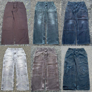 <span class=keywords><strong>Pantalones</strong></span> vaqueros de mezclilla para <span class=keywords><strong>hombre</strong></span>, estilo vintage, desgastados, con efecto pintado, corte bootcut, holgados, con doble rodilla, para trabajo, tipo carpintero, cargo - Product Image 1