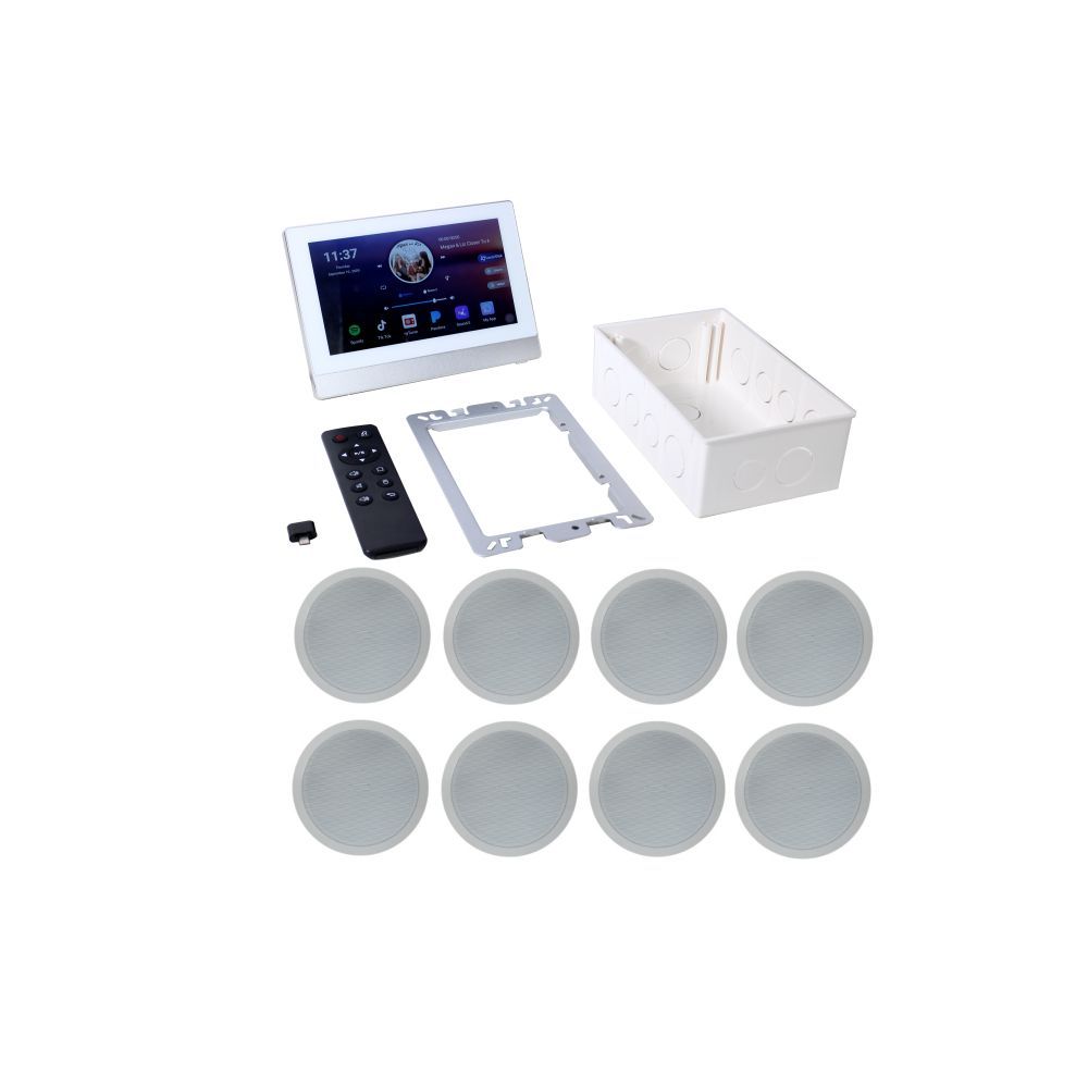 Android WIFI 8CH Tuya Mini 25W Bluetooth Home Audio Background Music System Wall Mount Amplifier with 8PCS 6" Ceiling Speaker
