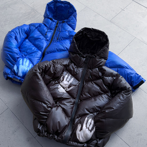 Jaket Hoodie Padded Quilted Zip Up Streetwear Khusus Pria, Mantel Bubble Down Hangat Termokromik Reaktif Panas, Jaket Puffer - Product Image 1