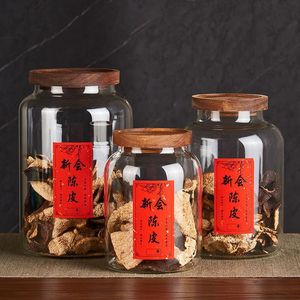Bouteille en verre avec couvercle en bois, récipient de stockage hermétique de qualité alimentaire pour thé, herbes médicinales, écorce de mandarine séchée, taille M - Product Image 1