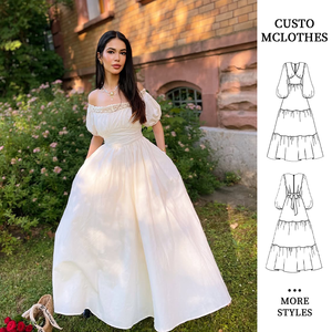 שמלה אלגנטית עם שמלת מקסי לבנה עם שרוולים עלים גזוז המחשוף שמלת כדור flowy עבור שמלת אורחת חתונה - Product Image 1