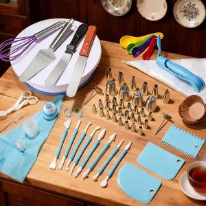Kit complet d'outils de pâtisserie : douilles de décoration, moule à tartelettes, moule à gâteau, plaque à pizza, support tournant pour pâtisserie et desserts, kits de décoration pour la maison - Product Image 3