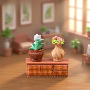 Miniature Rattan Furniture Set Resin Dollhouse Accessories For Desktop Decoration 5-13 Years Unisex - Product Image 2