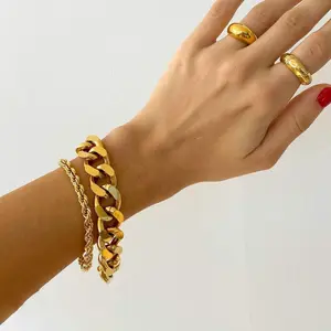 Fashion18K Real Gold Plated Natural Stone Cuff Bracelets Waterproof Stainless Steel Turquoise Bangle Bracelet