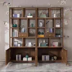 Dazhang Jiaju Solid Wood Display Cabinet 196x35x198cm New Chinese Style Walnut Color Living Room <b>Storage</b> Shelf - Product Image 3