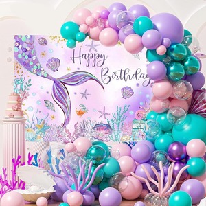 Décor de fond d'anniversaire sirène, décorations de fond d'anniversaire sur le thème de <span class=keywords><strong>l</strong></span>'océan, bannière murale de fête d'anniversaire pour <span class=keywords><strong>petite</strong></span> fille sirène - Product Image 2