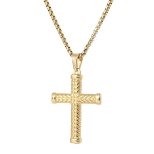 yunnique Stainless Steel <b>Cross</b> Pendant Necklace Gold Color Geometric Design Religious Hip Hop Style For Men And Women - Product Image 5