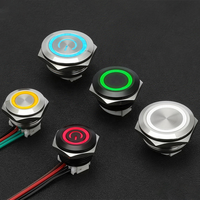 Interrupteur à bouton-poussoir momentané LED 12 mm 1NO, interrupteur de panneau rond, anneau lumineux noir pour panneau de commande