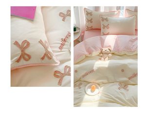 Ensemble de housse de <span class=keywords><strong>couette</strong></span> brodée de dessins animés en 3 styles, drap de <span class=keywords><strong>lit</strong></span> en coton doux pour la peau avec bordure en dentelle pour <span class=keywords><strong>lit</strong></span> d'enfant - Product Image 6