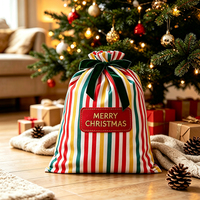 Sac de Noël en toile à rayures arc-en-ciel avec logo personnalisé, grand sac cadeau réutilisable en velours avec cordon de serrage pour la décoration des fêtes
