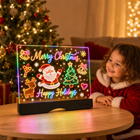 Tableau de dessin LED réutilisable, carré, en ABS haute transparence, alimenté par piles, base rose, veilleuse créative pour bureau et maison