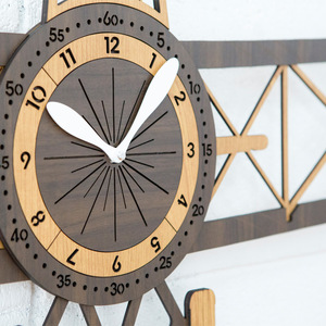 Wooden Airplane <b>Wall</b> <b>Clock</b> Biplane <b>Design</b> Battery Powered For Living Room Decor - Product Image 4