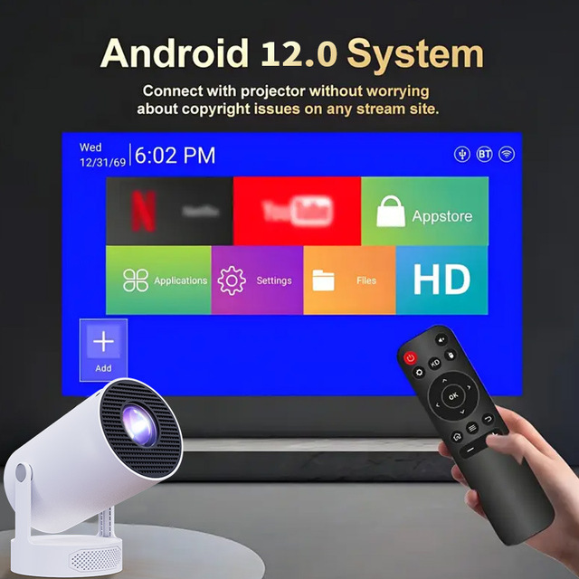 2026 Upgraded HiFi Speaker Built-in Apps & 1080P Lower Noise Mini Projector Wi-Fi Big Screen Lightweight IOS/Android