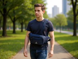 Marsupio da uomo in nylon tinta unita con chiusura a cerniera per uso quotidiano - Product Image 2