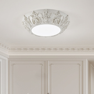 French-Style Round Art Ceiling <b>Light</b> Retro Relief for Bedroom <b>Dining</b> Room High-End 6000K CCT Study Lighting for Home Office - Product Image 6