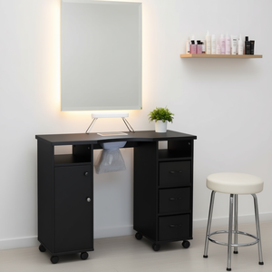 Mesa de Manicura Moderna Negra de MDF con 3 Cajones, 1 Puerta y Ventilador Incluido, Equipo de Belleza para Uñas - Product Image 2