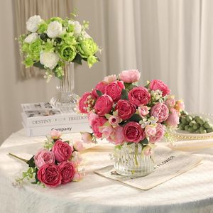 फूल 2 बंच गुलाबी रेशम गुलदस्ते शादी की टेबल सेंटरपीस फूलों की व्यवस्था - Product Image 6
