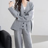 Ensemble de vêtements de détente en tricot crocheté pour femmes, veste sans manches, cardigan ouvert sur le devant, pantalon large, ultra doux, respirant, écologique
