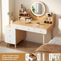 Coiffeuse moderne minimaliste en chêne massif durable avec miroir LED, 5/6 tiroirs de rangement, couleur crème, pour salon