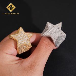 Bague pour homme en argent 925 sertie de diamants baguette, design luxueux, tendance hip-hop, cinq étoiles, glacée, VVS, moissanite - Product Image 3