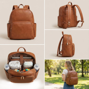 OEM工厂接受全品牌定制高级人造皮革尿布包背包妈妈婴儿包，适用于电商和零售品牌 - Product Image 2