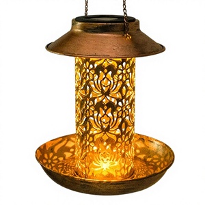 Mangeoires à oiseaux cylindriques en métal solaires, anti-écureuils et éclairées, décoration de jardin extérieur, provenance Chine - Product Image 1