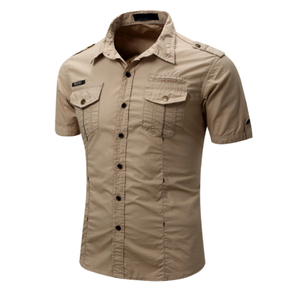 เสื้อเชิ้ตผู้ชายไซส์ใหญ่แฟชั่นฤดูร้อนแขนสั้นสำหรับกิจกรรมกลางแจ้ง ผ้าฝ้าย 100% พิมพ์ลายสกรีน สีพื้น ระบายอากาศได้ดี สไตล์ลำลอง ขายส่ง - Product Image 4