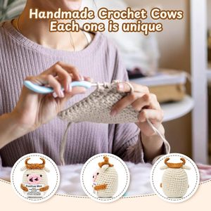 Bambola di supporto emotivo a forma di mucca all'uncinetto, <span class=keywords><strong>peluche</strong></span> positivo lavorato a mano con biglietto motivazionale - Product Image 1