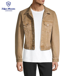 Camionero chaqueta vaquera corta longitud teñido de lavado de color marrón de manga larga de los hombres jeans chaqueta Denim - Product Image 1