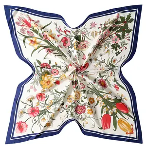 2022 Popular design unique Flowers silk scarf digital print England style women silk scarf