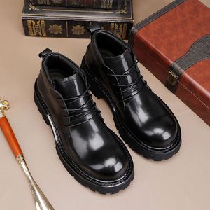 Nouvelles chaussures Derby à semelle épaisse, style rétro, lavées, élégantes, pour hommes, bottines rehaussantes, imperméables, pour la marche en extérieur en automne - Product Image 4