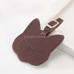 Promotional Colorful Blank Support Custom Logo Leather Smart Cute <b>Cat</b> Shape Luggage Tag with Wire - Product Image 5
