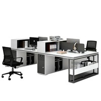 Ensemble complet de bureaux de travail en PVC en forme de barre pour 2/4/6 personnes, postes de travail minimalistes modernes avec bibliothèque, tout inclus