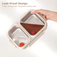 Boîte à lunch en acier inoxydable de qualité alimentaire pour écoliers et adultes Boîte à lunch Bento en métal étanche à 4 compartiments