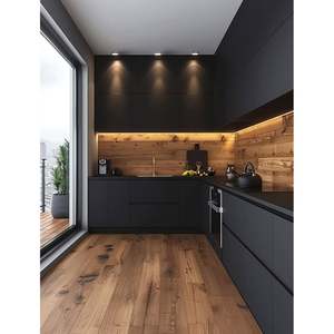 Gabinetes de Cocina Negros Planos Personalizados de Fábrica de Alta Gama, Diseño Moderno de Gabinetes de Cocina Modulares, Almacenamiento y Despensa - Product Image 2