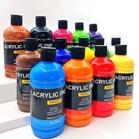 Ensemble de peinture acrylique en vrac de 500 ml, 14 couleurs, non toxique, pour toile, verre, papier, roches, bois, tissu, céramique