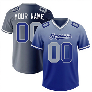 เสื้อฟุตบอลอเมริกันคอวีแบบกำหนดเองสำหรับผู้ชาย สีไล่ระดับ พิมพ์ลายแบบซับลิเมชั่น โพลีเอสเตอร์ 100% ระบายเหงื่อได้ดี พร้อมชื่อทีมและหมายเลข - Product Image 3