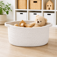 Panier ovale en coton tressé, personnalisé, vintage, écologique, naturel, doux, lavable, décoratif, pour cadeau de baby shower et rangement - Vente en gros