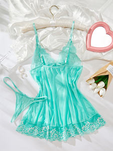 Venta caliente Material de ambiente romántico de moda elegante Sexy sexo rojo ropa de dormir borde de encaje Correa bata conjuntos de ropa interior - Product Image 2