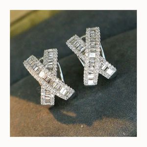 Pendientes de Oro Real de 18K y Diamantes Naturales en Forma de X, Joyería Elegante y Bonita de Xinfly para Damas - Product Image 1