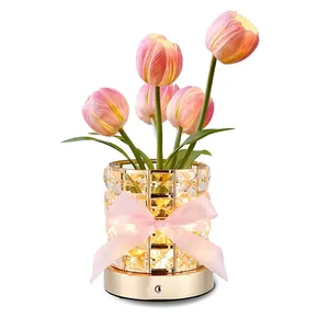 Romántico recargable Regalo de Cumpleaños pequeña Luz De noche decoración del hogar Base de <span class=keywords><strong>cristal</strong></span> regulable inalámbrico LED tulipán lámpara de mesa de lujo - Product Image 1