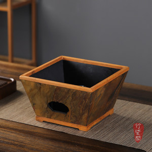 Bamboo Tea Warmer Square Large Lacquered Bucket Shape Rock Tea Brewer Candle Heating Jug For Tea Room - Product Image 4