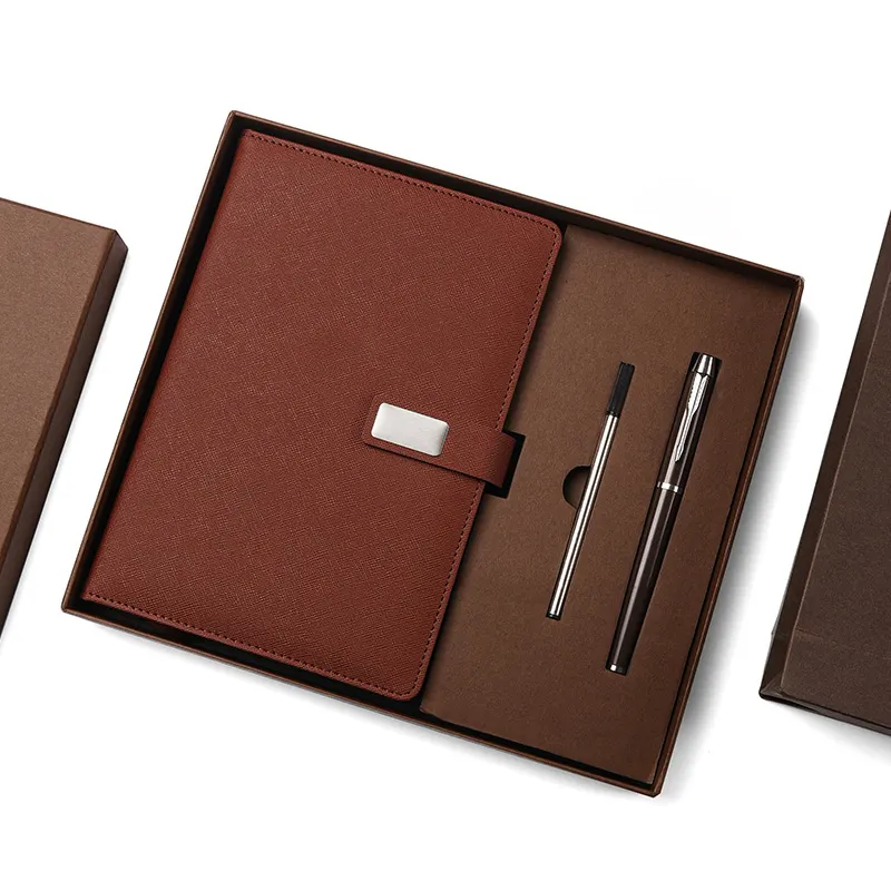 Business Logo Stationery Customised Luxury Pu Leather Notebook And Pen Gift Set