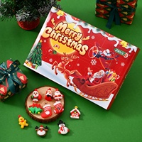 Édition anglaise Noël Boîte mystère 24 compartiments Père Noël et rennes Série de dessins animés amusants découpés à la forme Imprimé quadricolore