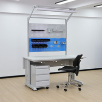 Banc de travail ESD ergonomique et réglable en acier avec bras de moniteur, rail d'alimentation et assemblage de circuits imprimés pour la réparation électronique SMT - Multifonctionnel