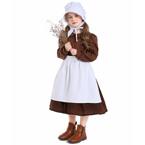 Costume da Pellegrina, Abito Coloniale da Ragazza del Fattoria, Vestito da Pioniera della Prateria 2-4 Anni, 4-10 Anni, 10-16 Anni, per Ragazze e Adolescenti - Product Image 3